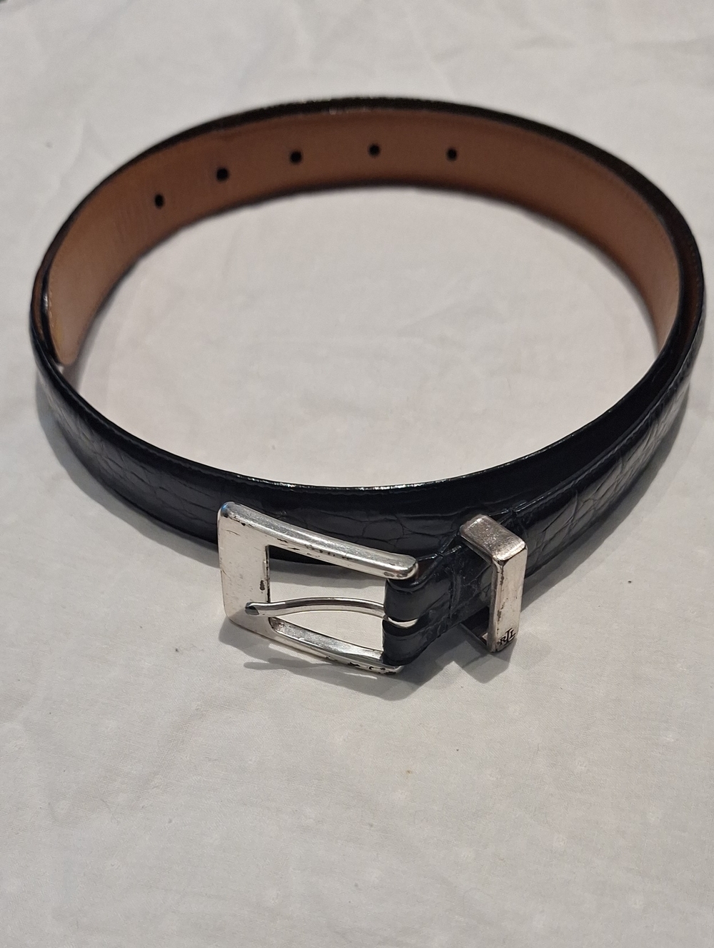 Lauren Ralph Lauren Women's Black Croc Embossed Leather Belt